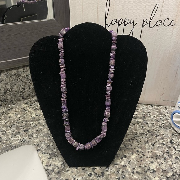 Vintage Amethyst raw stone large heavy purple necklace - Picture 5 of 5